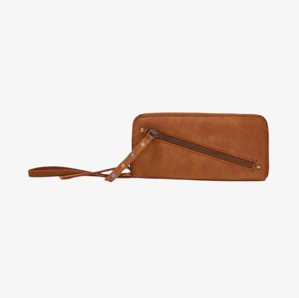 Free People Vegan Leather Zip Around Wallet Cognac Brown Wristlet NWT - Picture 3 of 13